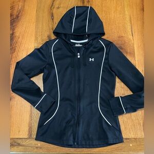 Under Armour All Season Gear Black Zip Front Hoodie, White Piping & Pockets, XS